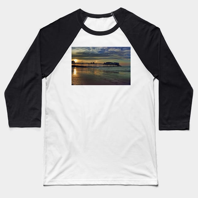 Cromer Pier at sunset Baseball T-Shirt by avrilharris